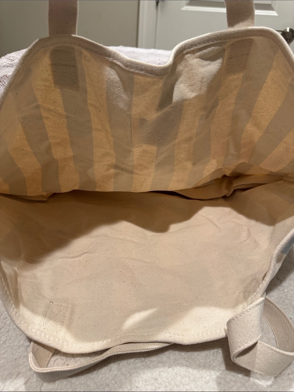 Summer Fridays Striped Canvas Tote in Light Blue and Cream - Picture 4 of 5